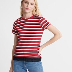 Superdry Women's Lace Hem T-Shirt Striped Size: US Small Brand New